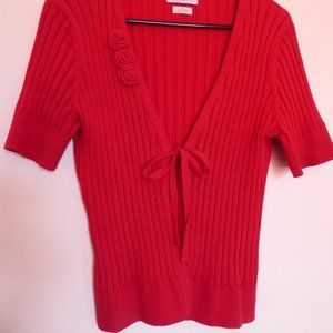 Red Knit Sweater Short Sleeve Cardigan by Van Heusen- Medium